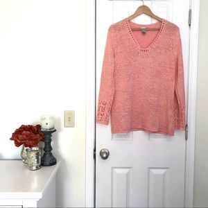 Blush pink sweater with crochet details